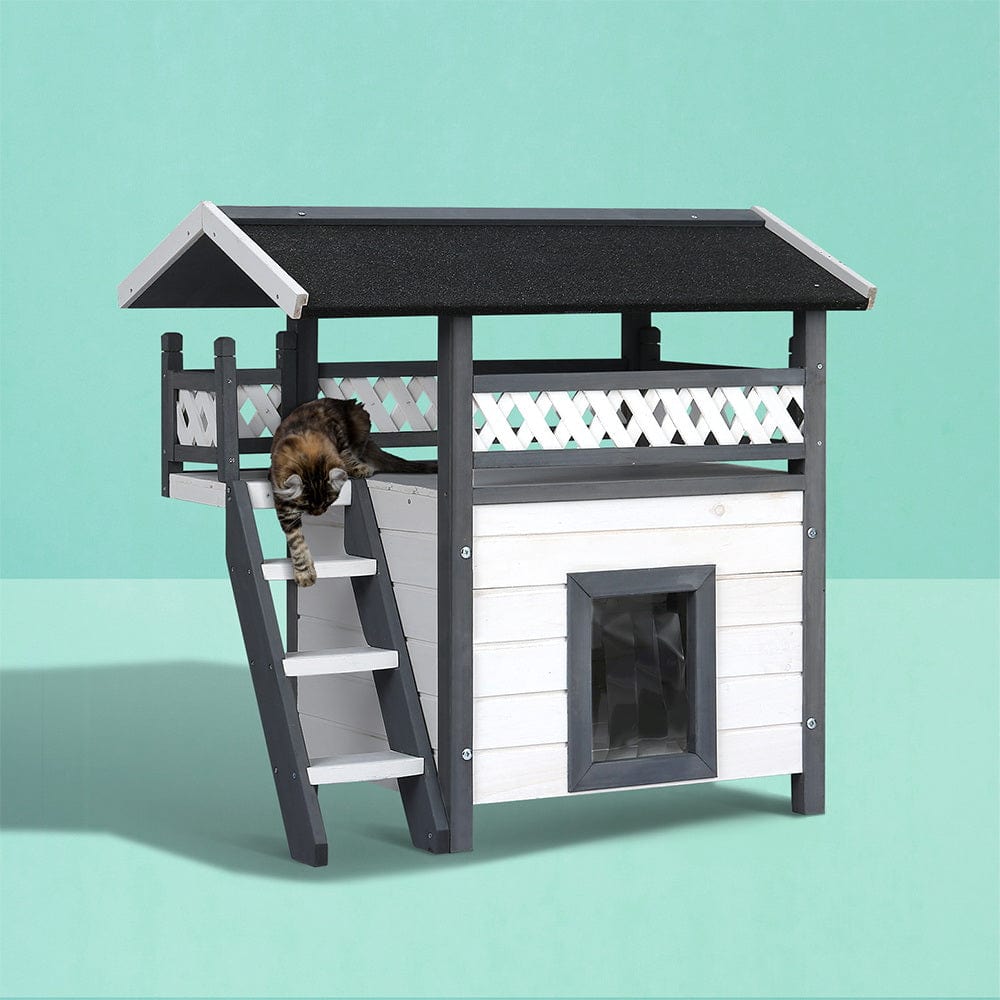 i.Pet Outdoor Cat House Shelter 77cm x 50cm x 73cm Rabbit Hutch Wooden Condo Small Outdoor Cat House