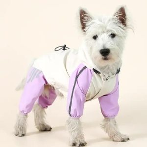 Waterproof Dog Raincoat with Hidden Leash Hole - Windproof and Comfortable for Outdoor Walks, Size:XL (Back Length 35cm/13.77in, Bra 49cm/19.29in) Purple